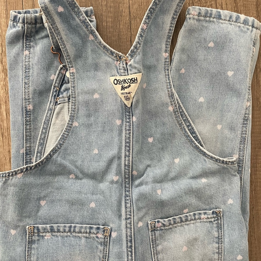 Toddler Heart Print Denim Overalls - Picture 3 of 4